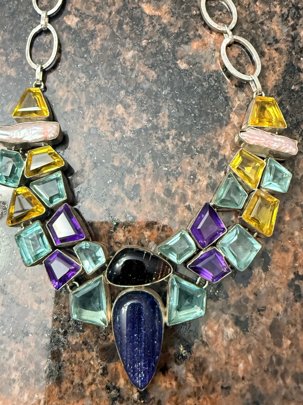 Silver gorgeous amethyst citrine blue topaz necklace gorgeous
